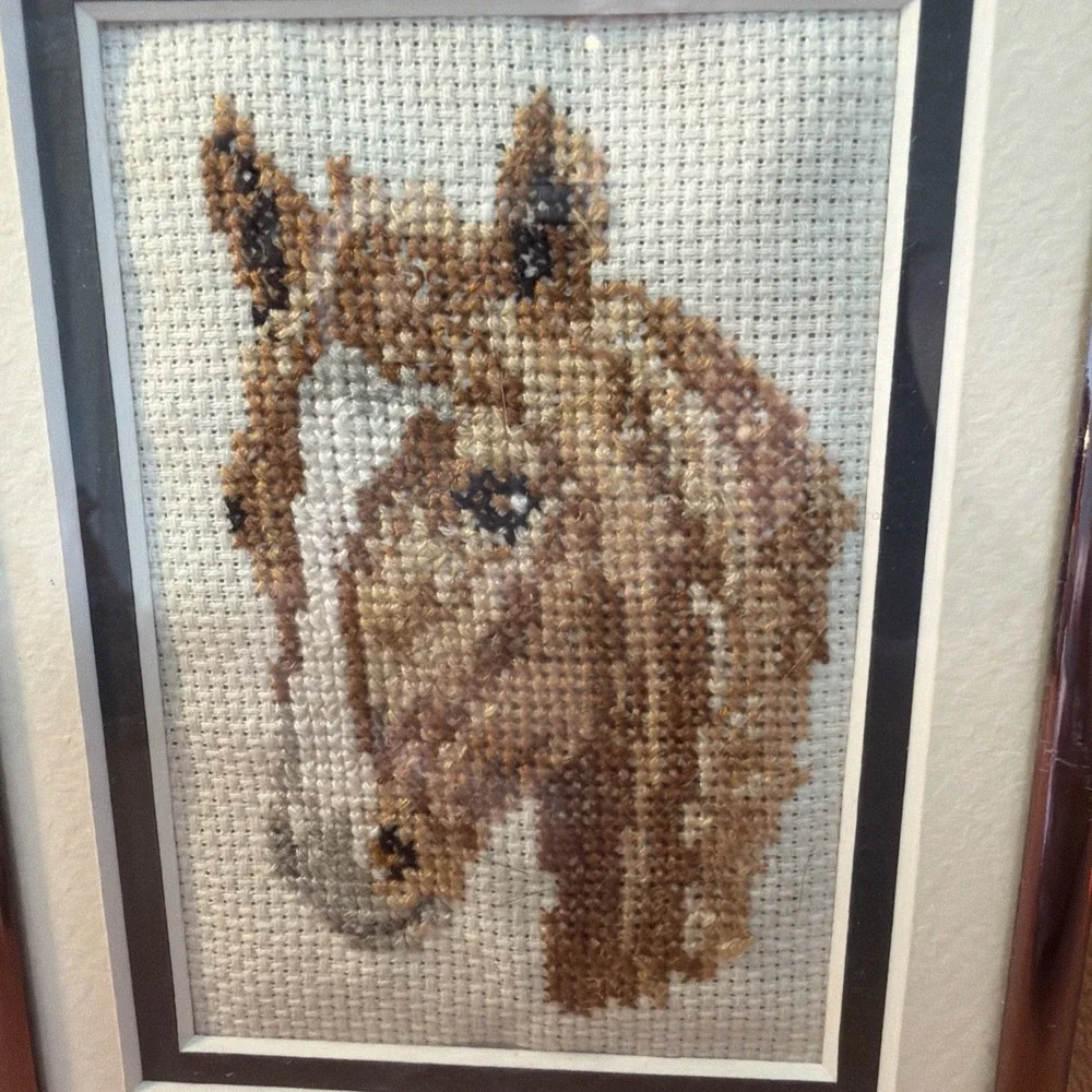 Cross Stitch Horse Head Framed Picture 5x7
